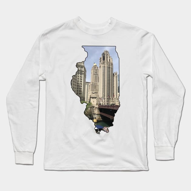 Illinois State Outline (Downtown Chicago) Long Sleeve T-Shirt by gorff